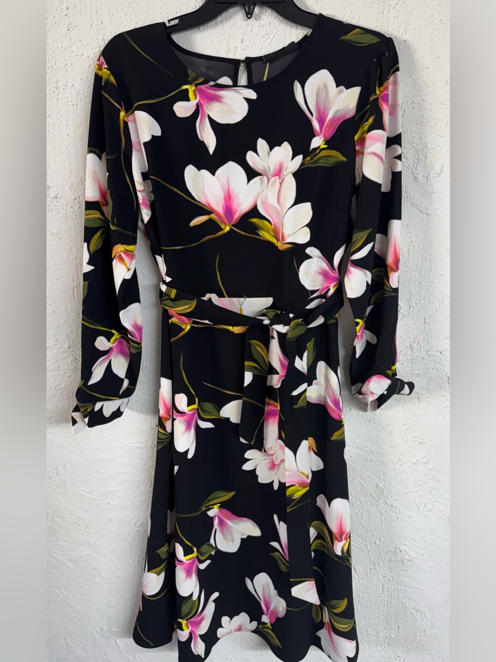 Halston Long Sleeve Belted Floral Printed Fit & Flare Dress Size 10